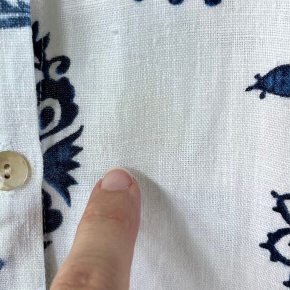 Chico's Women's White And Blue 100% Linen Paisley Print Top Size 3 (XL) - Picture 7 of 9